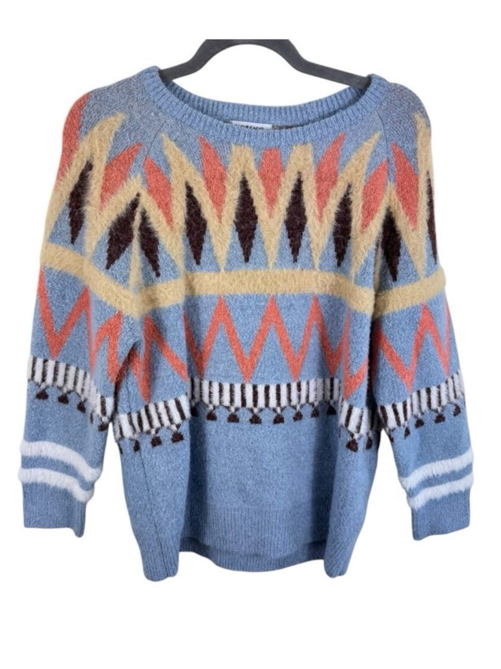Cache Cache Aztec Colorful Tight Knit Fuzzy Cozy Pullover Sweater Size L